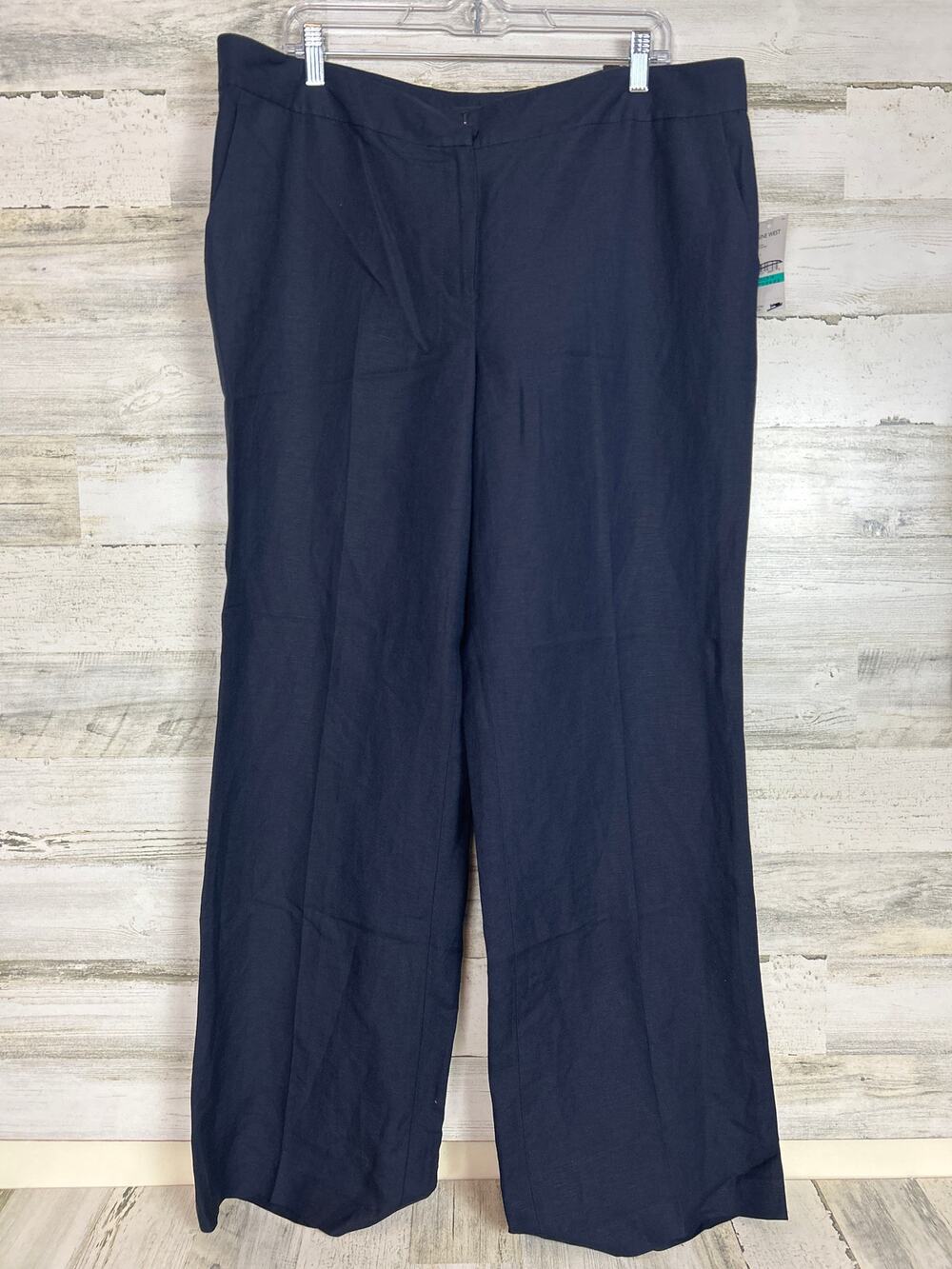 Nine West Womens 16 Plus Black Neo Classic Linen Dress Pants Casual Trousers NEW